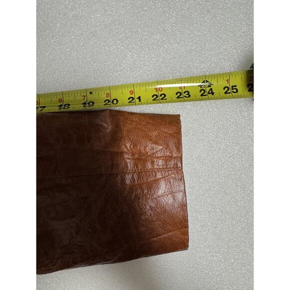 Perverze Jacket Womens Medium Brown Faux Leather Long Coat Button Up Retro Look - Picture 15 of 16
